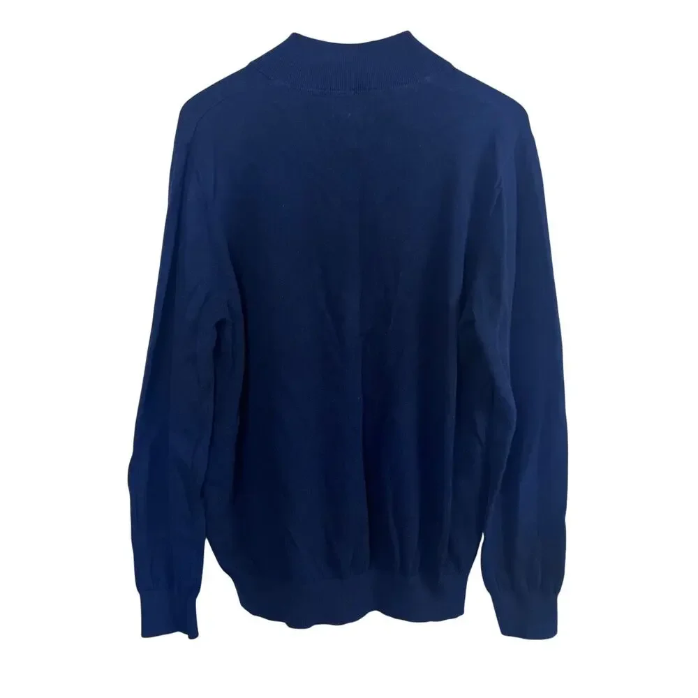 L.L. Bean Sweater Men's L Navy Blue 1/4 Zip‎ Cotton Cashmere Blend (M512)